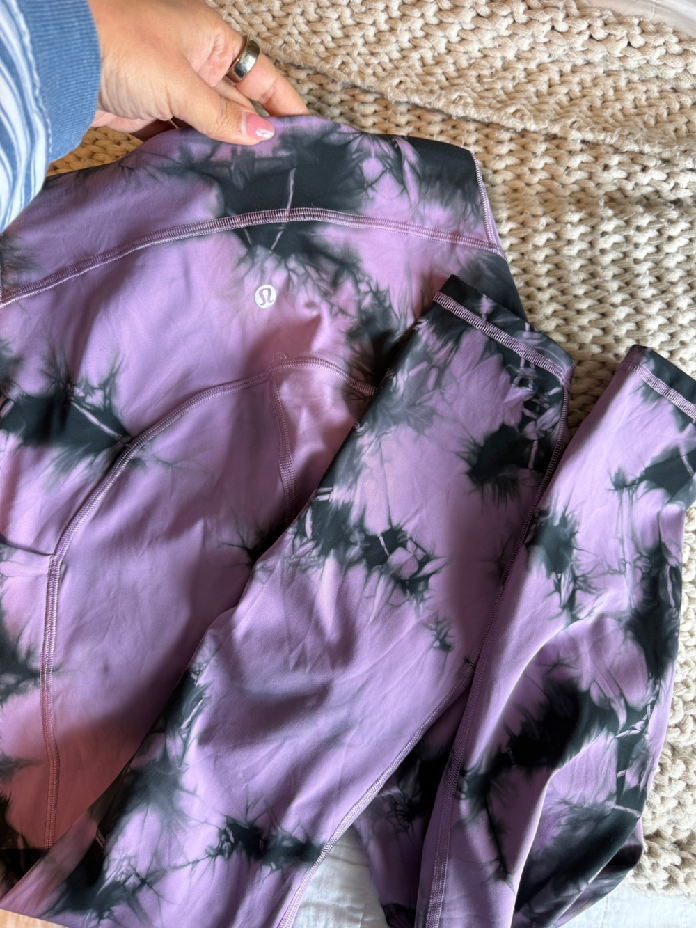Lululemon Power Thru Tie-Dye Lavender & Black Leggings